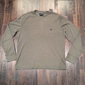 Polo Ralph Lauren Mens L Waffle Knit Thermal Forest Green Pony Logo Long Sleeve